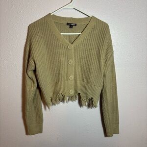 Fashion Nova Olive Frayed Hem Cardigan